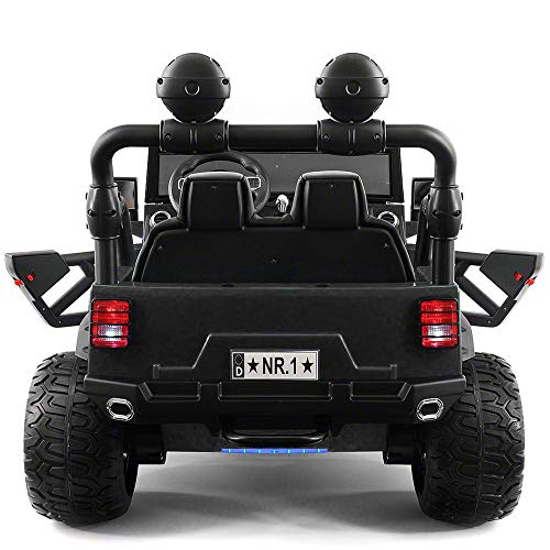 2019 Two (2) Seater Ride On Kids Truck w/ Remote Control | Large 12V Power Battery Licensed Kid Car to Drive w/ FM Radio, 3 Speeds, Leather Seat, Foam Rubber Tires - Carbon Black