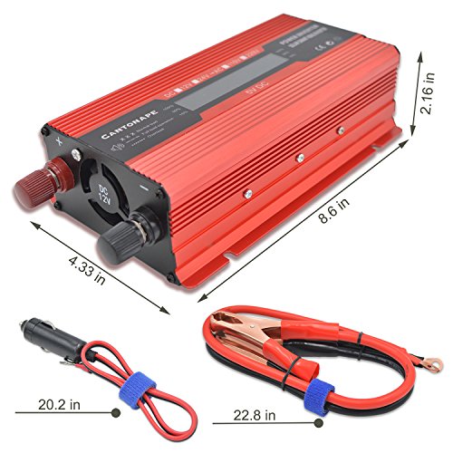Cantonape 700W/1500W(Peak) Car Power Inverter DC 12V to 110V AC Converter with LCD display Dual AC Outlets Comapct Size and 2A USB Car Charger for Car Home Laptop