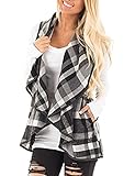 SocoToo Women's Color Block Lapel Open Front Sleeveless Plaid Vest Cardigan With Pockets