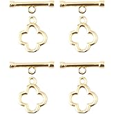 MAHAVIMOKSA 10 Sets 14K Real Gold Plated 12mm Clover Shape OT Toggle Clasps OT End Clasps Connectors Bar for Bracelet Necklace Jewelry Making