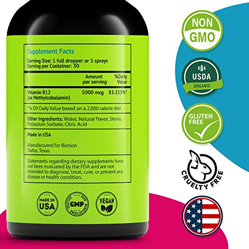 image for Biotion Vegan Vitamin B12-100% Organic Methylcobalamin Extra Strenght 