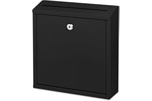 EIENHOSHI Suggestion Box with Lock and Slot, Wall Mounted Metal Drop Box with 4 Keys, Secure Locking Box for Cash and Ballots, Office Mailbox, 10.4 x 2.9 x 11 Inch, Black