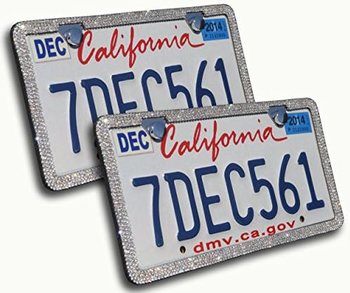 2 Premium Slim Style Diamond Sparkle Crystal Bling Stainless Steel License Plate Frames in Deluxe Gift Box (2 PACK, CLEAR CRYSTAL)