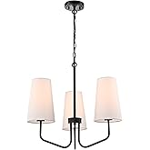 3-Light Black Metal Chandelier with Fabric Shade Adjustable Height Pendant Light for Kithchen,Hallway,Dining Room,Kitchen,Bar