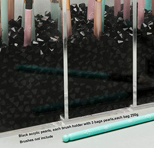 Newslly Acrylic Clear Covered Makeup Brush Holder with Dustproof Lid, Pearls Beads, Large Capacity for Cosmetic Brush Storage (Black)...