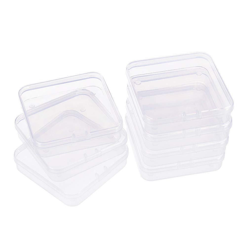 BENECREAT 14 Pack Square Clear Plastic Bead Storage Containers Box Case with Flip-Up Lids for Small Items, Pills, Herbs, Tiny Bead, Jewely Findings (7.2 x 7.2 x 1.7cm)