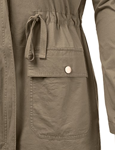 DRESSIS Women's Woven Hooded Cotton Utility Jacket With Drawstring Waist Khaki 2XL