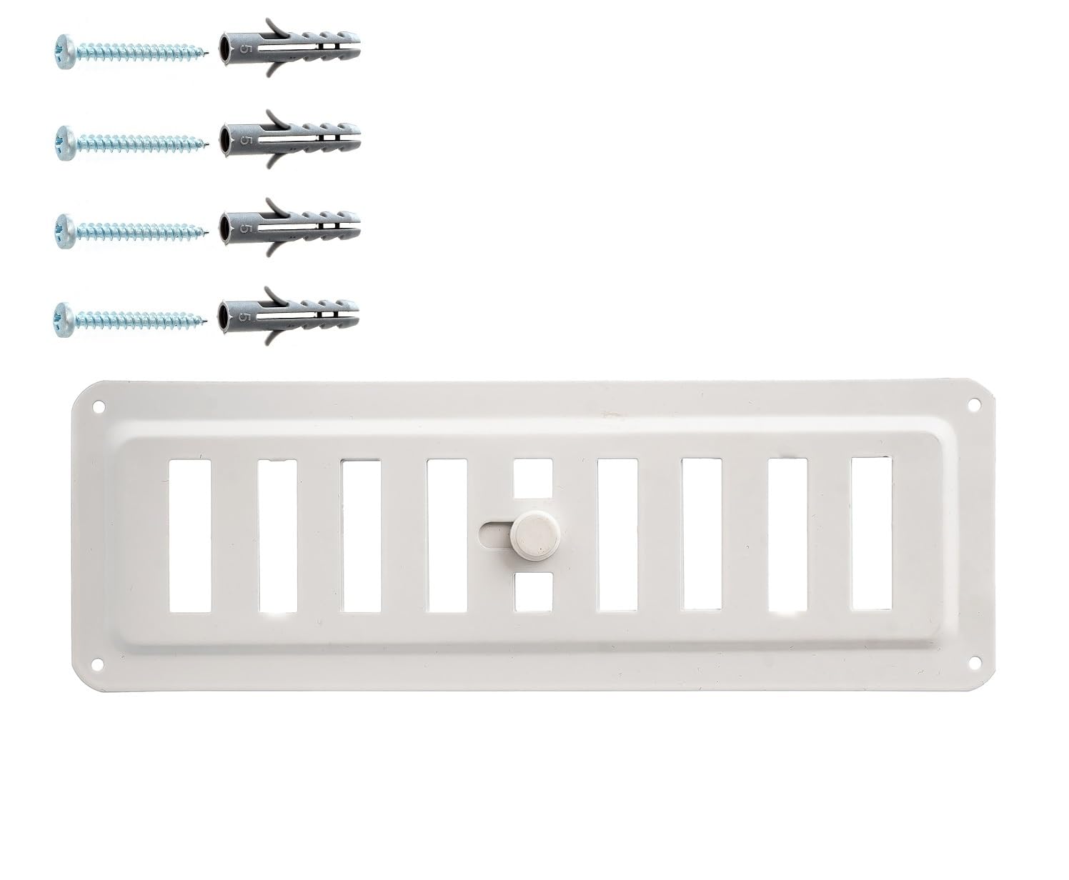 DEMLOU Adjustable Metal Ventilation Grille 23x7.5 cm – Rectangular Galvanized Steel Powder Coated, Open-Close Airflow Control for Walls Ceilings Fireplaces Stoves – White RAL9016.