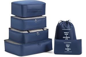 Fxkoolr 6 Set Packing Cubes Packing Organizers for Suitcase Luggage Packing Organizers for Travel, Navy Blue
