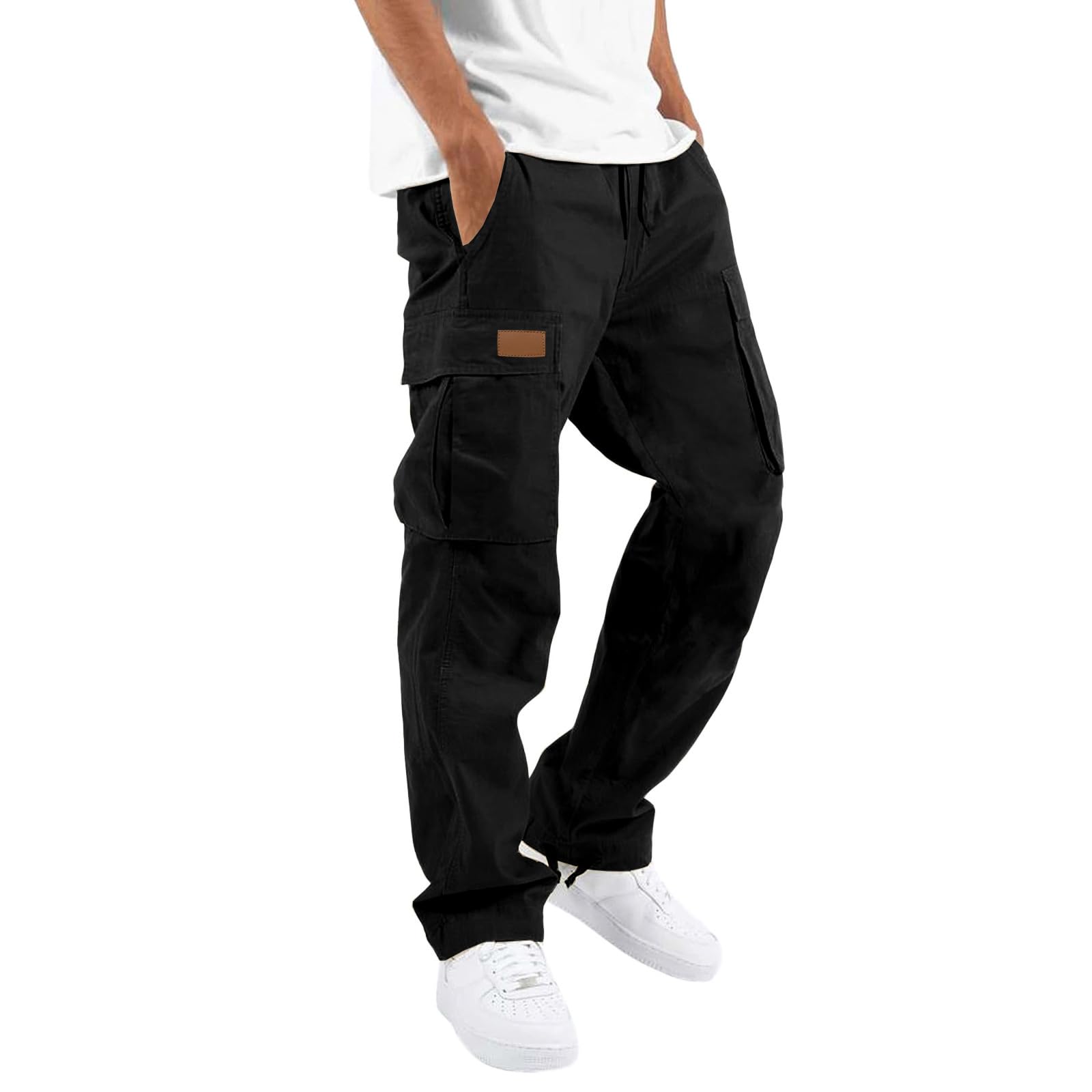 Photo 1 of WZIKAI Mens Cargo Pants Casual Joggers Hiking Pants Loose Straight Athletic Workout Sweatpants with Pockets Black XXL