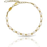 Altitude Boutique Freshwater Pearl Bracelet for Women | Natural White Pearl Chain Bracelet with Gold Beads | 18K Gold or Silver Plated Stainless Steel Chain, Adjustable, Hypoallergenic, Waterproof Design