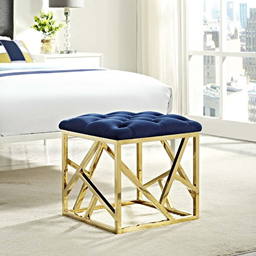 Modway EEI-2845-GLD-NAV Intersperse Tufted Modern Gold Stainless Steel Geometric Frame, Ottoman, Gold Navy