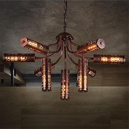 DHXY Retro Chandelier Loft Industrial Vintage 1688 Hollow Digital Design Baking Paint Water Pipes Wrought Iron Pendant Ceiling 9 Lights For Living Room, Bar, Cafe, Restaurant
