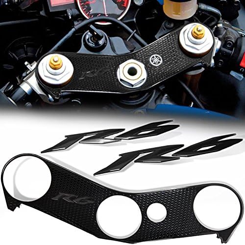 Handle Yoke Cover Gel Protector Sticker + 6" Fairing Emblem Decal for 06-16 Yamaha YZF R6 (Black)