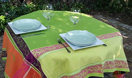Lemon Tree Cotton Jacquard Tablecloth - Green / Multi - 63 in. x 98 in. Rectangular