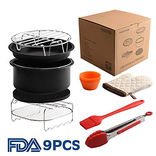 Click Here to See More Images 7 inch XL Air Fryer Accessories Set of 9 for Phillips Cozyna and Secura etc,Fit all 3.7QT - 5.3QT - 5.8QT Air Fryer