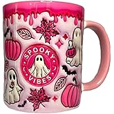 Dierjueyers Pumpkin Coffee Cup With Ghost, Halloween Coffee Mug, Trick Or Treat Tumbler Cup For Coffee Lover (Pink, 3.74x3.15in)