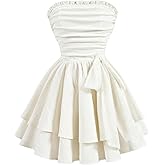 SHENHE Girl's Summer Party Holiday Dress Ruched Strapless Layered Ruffle Smocked Tube Dress