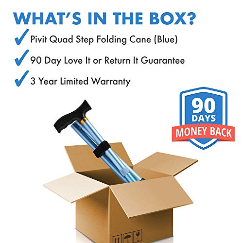 Pivit Walking Cane for Men & Women | Self Standing, Adjustable Offset Balance Stick 4 Point Quad Cane Tip | Lightweight & Sturdy Mobility Walker Aid for Arthritis, Elderly, Seniors & Handicap (Blue) - Thumbnail 6