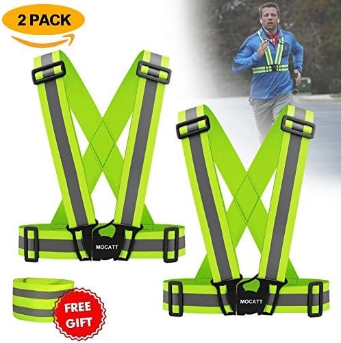 Reflective Vest Jog Safety Vest Reflective Running Vest Elastic and Adjustable Reflective Running Gear High Visibility Vest for Running, Walking, Jogging, Cycling- 2 Pack for Adults and Kids Green