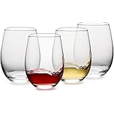 OUWO Stemless Wine Glasses Set of 4, 18oz Red White Wine Glasses,Lead-free Wine Glasses for Home, Party, Wedding, Ideal Wine Accessories Gift,Clear