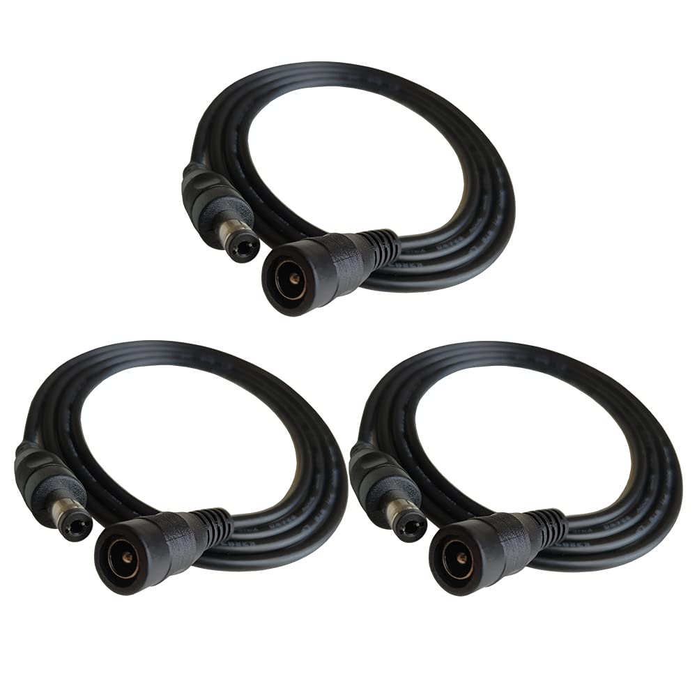 DZYDZR 3 Pack 1m DC Power Extension Cable 2.1mm x 5.5mm DC Plug Extension Cord Copper Wire Male to Female Black For CCTV Cameras