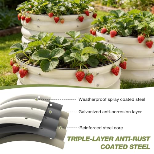 SHALL Kit de 3 piezas (61 cm x 28,8 cm) para jardinera elevada redonda, ideal para exteriores con bordes de seguridad, fácil de montar y apta para flores y frutas.