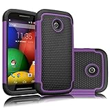 Motorola Moto E Case, Moto E 1st Gen Case, Tekcoo(TM) [Tmajor Series] [Purple / Black] Shock Absorbing Hybrid Rubber Grip Plastic Impact Defender Rugged Slim Hard Case Cover Shell For Moto E 2014
