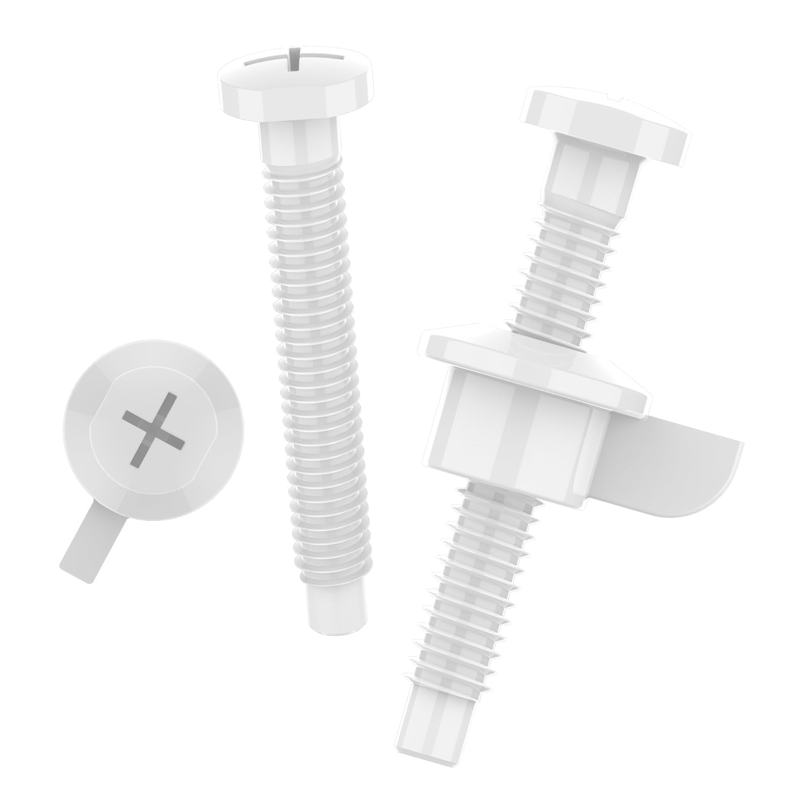 Toilet Seat Parts Including Screw and Nut For Top Mount Toilet Seat Hinges, White Plastic