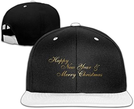 YHPrint Unisex Gold Happy New Year And Merry Christmas Pattern Cotton Snapback Hip Hop Flat Tongue Hats Adjustable Baseball Caps For Outdoor Sport