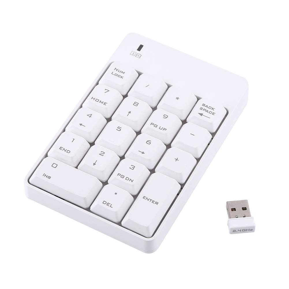 VBESTLIFE Wireless USB Numeric Keypad 2.4GHz Wireless 18 keys Numpad Number Key Pad for Laptop PC(White)