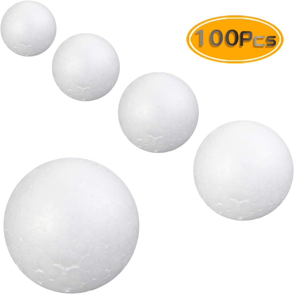 PRALB 100PCS Smooth and Round Foam Craft Balls, Polystyrene Foam Ball Makes Large DIY Ornaments, White, 5 Different Sizes (2CM, 3CM, 4CM, 5CM, 6CM) (5 Size)