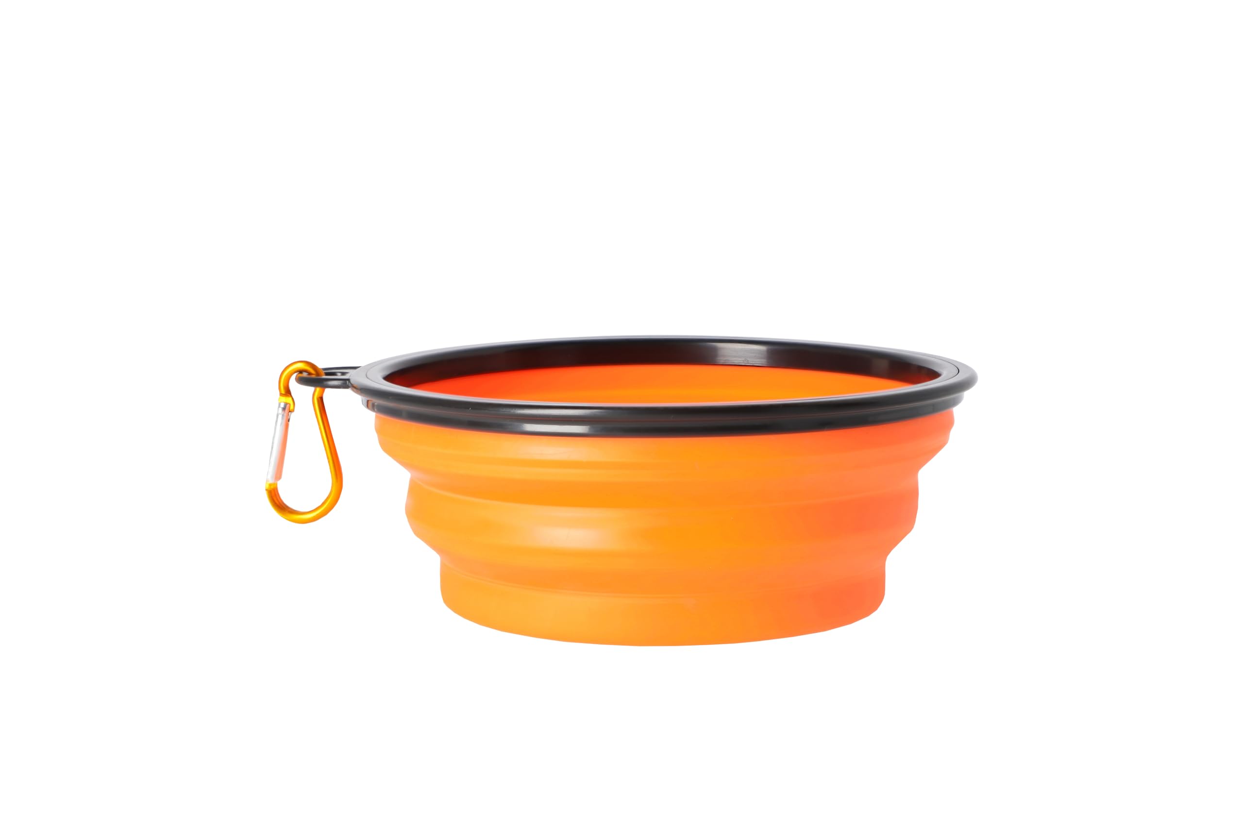 DINGO Dog Travel Bowl Made of Silicone with a Metal Carabiner, Black Edge Additionally Stiffened, Foldable and Lightweight Dog Feeder, Capacity 1000 ml, Orange (14468)