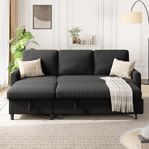 Shintenchi Sofa Bed Sleeper Pull Out 2 in 1 Sectional Sleeper Sofa Couches with Storage, Pullout Sectional Couches for Apartment Living Room, Black