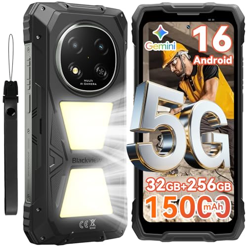 Blackview Rock 2 Pro Outdoor Handy Ohne Vertrag, Android 16 Outdoor Smartphone 5G 32GB+256GB, 6.67" HD+ Display 120Hz 15000mAh IP69K, 16MP AI Kamera, NFC/OTG/GPS/Gemini AI/Glove Mode 2.0