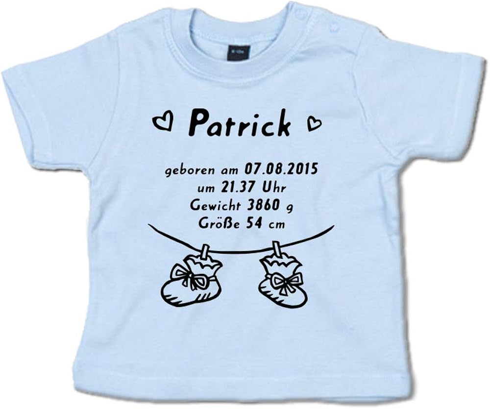 Ggraphics Baby TShirt Zur Geburt mit Name und Geburtsangaben 266.