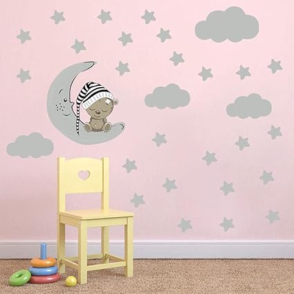 Amazon Co Jp 保育園の壁の装飾 子供部屋の月の星の壁のステッカー保育園の装飾壁画の寝室の幼稚園のステッカー赤ちゃんの部屋の装飾の壁紙 女の子の子供の部屋のかわいい装飾 子供の赤ちゃんの壁のステッカー ホーム キッチン