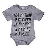 Newborn Baby GOT MY MIND ON MY MOMMY Funny Bodysuits Rompers Outfits Gray(6-12M, gray)