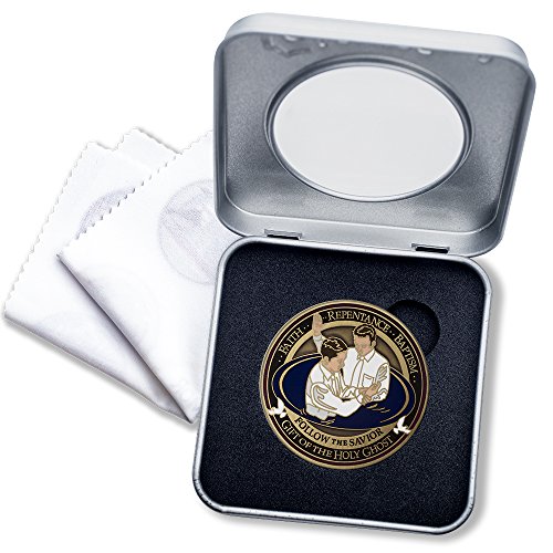 Baptism LDS Challenge Coin in Deluxe Display Tin Box with bonus polishing cloth