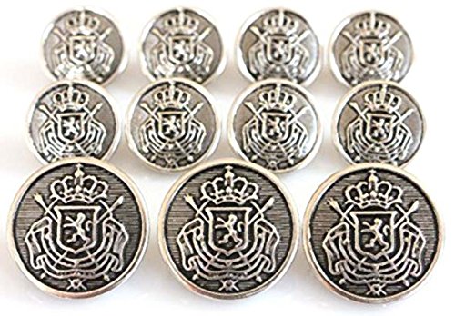 YCEE 11 Pieces Antique Silver Toned Metal Blazer Button Set - Heraldic Lion Crest - For Suits, Sport Coat, Uniform, Jacket