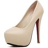 Escarpins Femme Talon Aiguille 14cm Avec Plateforme - Bout Rond, Cuir Verni - Pour Soirée, Club - Tailles 36 à 42