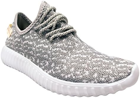 Women Casual Fashion Sneakers Breathable Athletic Sports Shoes Lace Up Jogger Fabric Running Sneaker (8, Grey and White)