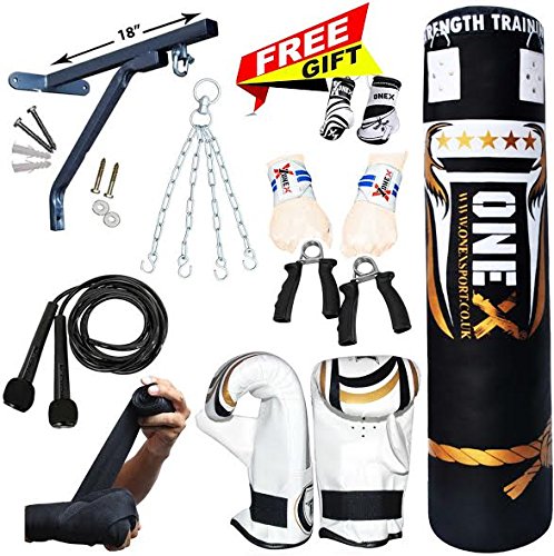 [- 15 Pieces 5ft Heavy Filled Boxing Punch Bag Gloves Bracket Punching Gloves for Training Kickboxi