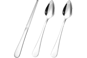 3PCS Serrated Grapefruit Spoons and Knife Set, Stainless Steel Citrus Utensils, Serrated Edge Tools for Grapefruit Lemon Kiwi