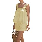 Sotimoon Womens Summer 2 Piece Short Sets Sleeveless Top and High Waist Wide Leg Shorts Cotton Pajamas Set