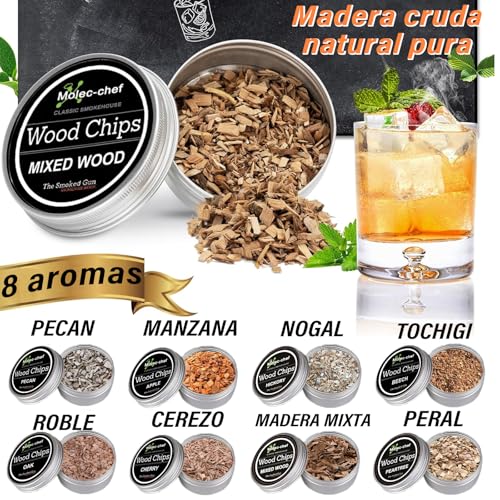 EWIEIAA Kit de 18 Piezas ahumador de Whisky，8 sabores Diferentes de Bloques de Madera ，Se Aplica a Bar y coctelería，Regalo único para Hombres/Padre/Marido/Amigos(Sin butano)