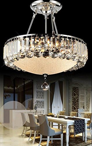 Dst Luxurious Round Crystal Chandeliers, Modern K9 Clear Crystal Raindrop Ceiling Light Flush Mount LED Pendant Lighting Fixture for Dining Room Livingroom Bedroom Foyer Stairway Size: D18'' H17.7''