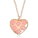 Heart-Shaped Paw Print Necklace Pink Gold Dog Cat Paw Pendant Necklace Puppy Dog Cat Mom Gifts for Women Pet Lovers Owners Rescuer Veterinarian Gifts for Birthday Christmas Animal Themed Party Favors