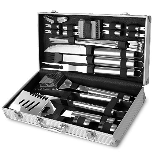 Femor Grill Tools Set, 26PC BBQ Grilling Utensils, Heavy Duty Stainless Steel Barbecue Accessories Kit With Aluminum Carrying Case For Outdoor Camping