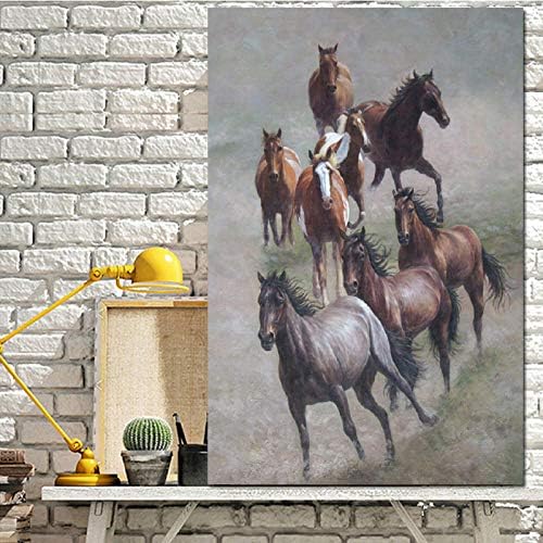 Canvas Print Modern Poster Print Abstract Seven Running Horses Oil Painting On Canvas Wall Picture for Living Room Decor 50Cmx70Cm